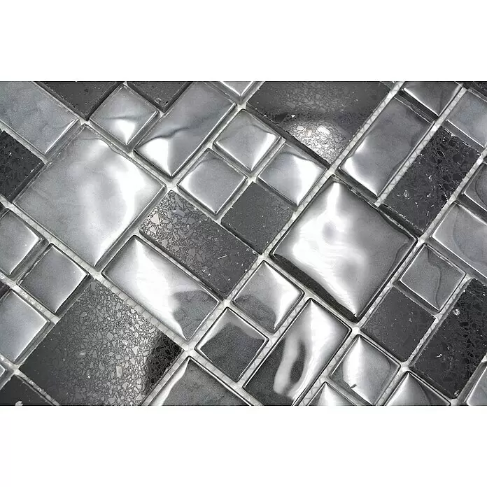 Mosaikfliese Crystal Mix XCM K989 - 29,8 x 29,8 cm, Schwarz, Glänzend - Detailaufnahme