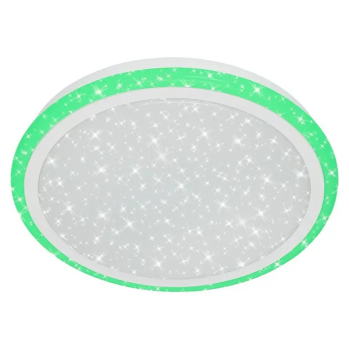 Brilo Plafón LED redondo Edge - 24 W, Ø x Al: 410 x 70 mm, Blanco, RGB - Lámpara de techo ovalada con borde verde y estampado de estrellas para iluminación ambiental en cualquier habitación.