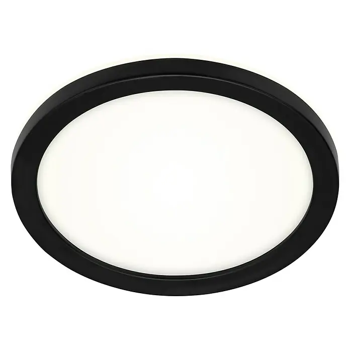 Briloner Plafón LED para exterior Dusseldorf - 8 W, Negro, IP44 - Una elegante lámpara de techo redonda con un marco negro y un centro blanco brillante, que proporciona una luz suave y uniforme.