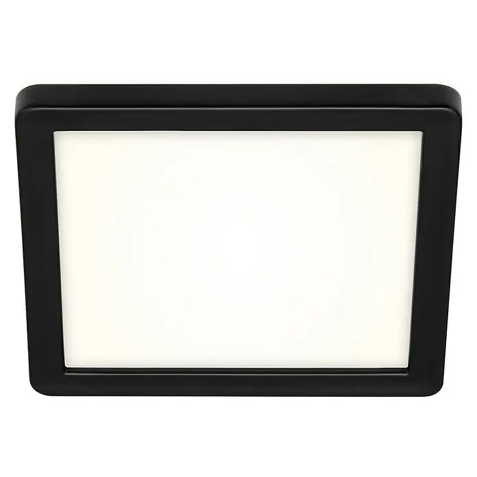 Briloner Plafón LED para exterior Frankfurt - 8 W, L x An x Al: 190 x 190 x 28 mm, Negro, IP44 - Lámpara de techo de diseño cuadrado. El producto tiene un marco negro y un interior blanco que proporciona una luz agradable.