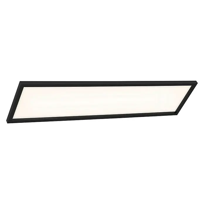 Briloner LED-Panel - 36 W, L x B x H: 119,5 x 29,5 x 8 cm, Schwarz, Warmweiß - Elegante, rechteckige Deckenleuchte mit schwarzem Rahmen und hellem, diffusem Licht für eine moderne Raumbeleuchtung.