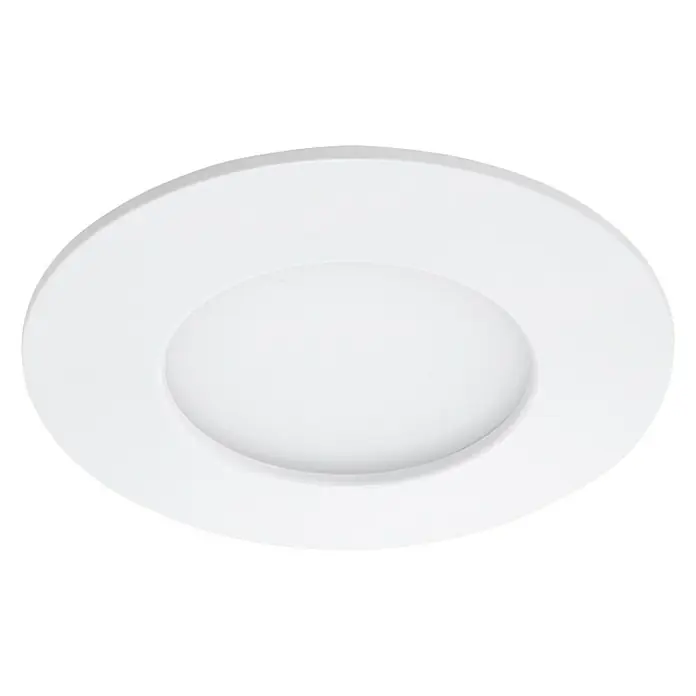 Briloner Downlight empotrable LED redondo Flat - 5 W, Ø x Al: 75 cm x 27 mm, Blanco, Blanco neutro - Primer plano de una lámpara de techo LED redonda blanca con una curva suave, perfecta para interiores modernos e iluminación eficiente.