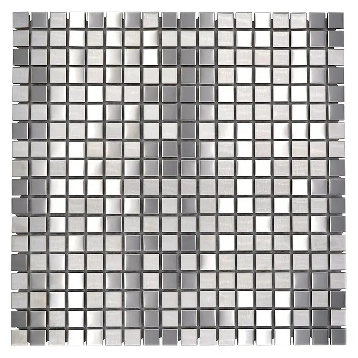 Mosaikfliese Quadrat XCE 15D - 30 x 30 cm, Silber, Matt - Bild von quadratischen, silberfarbenen Mosaikfliesen mit metallischem Glanz, ideal für moderne Wand- und Bodendesigns.