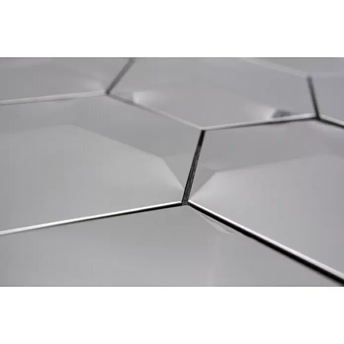 Mosaikfliese Hexagon HXM 10SG - 26,2 x 23 cm, Silber, Glänzend - Detailaufnahme