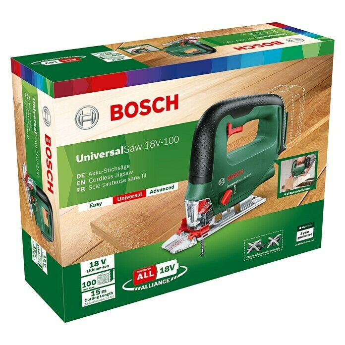 Bosch Universal Akku-Stichsäge Saw 18V-10018 V, Ohne Akku, Leerlaufhubzahl: 0 - 2.600 Hübe/min Diagonal View