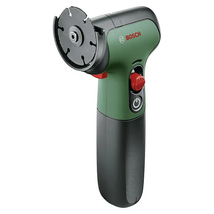 Bosch Akku-Winkelschleifer Easycut&Grind - 7,2 V, 1 Akku - Abbildung eines Bosch Akku-Multischleifers mit Schleifscheibe, ideal zum Schleifen, Polieren und Schneiden verschiedener Materialien, mit ergonomischem Griff.