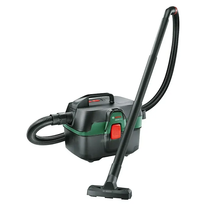 Bosch Power for All 18V Akku-Nass-Trockensauger AdvancedVac 18V-8 - 18 V, Ohne Akku, Behältervolumen: 8 l - Hier ist ein Bosch AdvancedVac 18V-8 Akku-Nass-Trockensauger mit Saugrohr und Schlauch dargestellt.