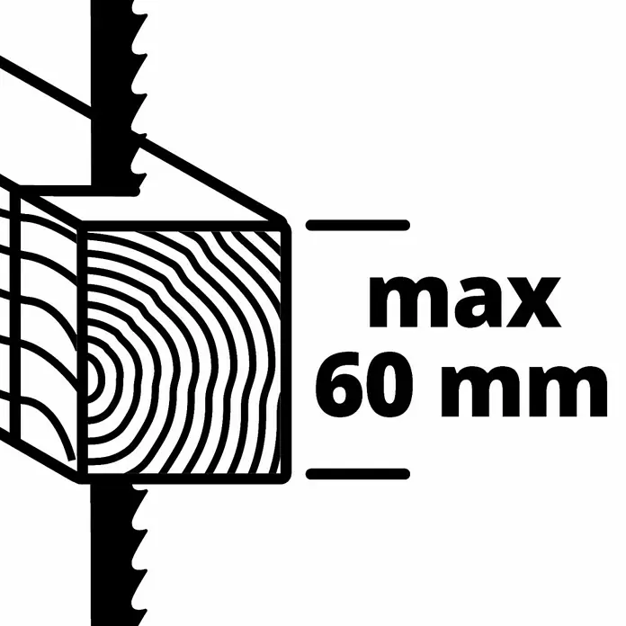 Einhell Sierra de calar eléctrica TC-JS 60/1 - 1.000 /min - 3.000 /min, 60 mm - Imagen que muestra la profundidad máxima de corte de madera de 60 mm con una sierra.