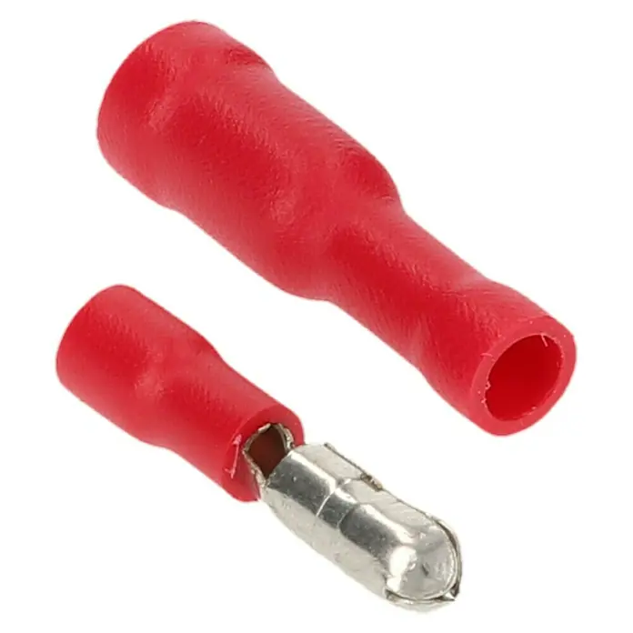Cartrend Kabel-Quetschverbinder Set - 18 -tlg. - Abbildung von zwei roten Kabelschuhen, einer davon mit freiliegendem Metallstift.