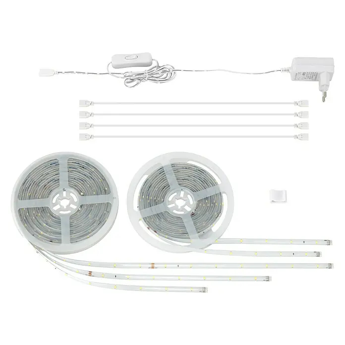 Tween Light Tira LED - Largo: 10 m, Color de luz: Blanco cálido, 13 W - Kit de tira LED con dos rollos, conectores, adaptador de corriente e interruptor. Iluminación versátil para el hogar.