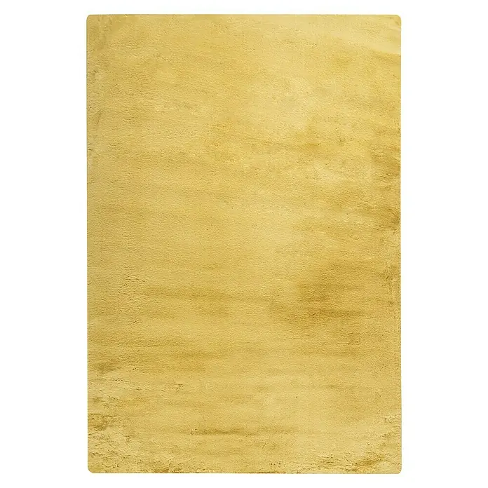 Fellteppich Happy - Gelb, 150 x 80 cm, 100 % Polyester (Flor) - Goldener Teppich mit weicher Textur für Wohnzimmer und Schlafzimmer. Bringt Wärme und Komfort in jeden Raum.