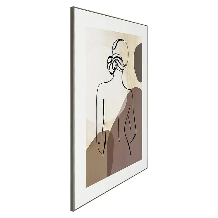 Reinders Bild Slim Frame WoodLady Back, B x H: 50 x 70 cm - Ein gerahmtes, abstraktes Kunstdruckbild einer Frau von hinten mit braunen Farbtönen.