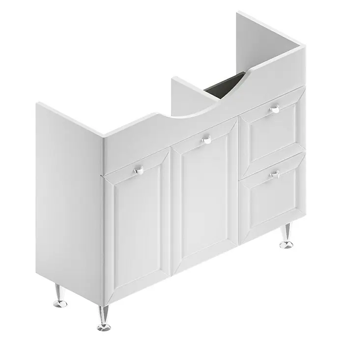 Riva Badmöbel-Set Palace - Gesamtbreite Badmöbel: 100 cm, Weiß, Glänzend - Der weiße Waschtischunterschrank mit Schubladen und Türen bietet stilvollen Stauraum im Badezimmer. Die klaren Linien passen zu jedem Interieur.