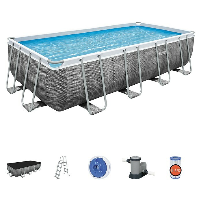 Bestway Frame-Pool-Set Power Steel14,812 l, Grau, L x B x H: 549 x 274 x 122 cm Diagonal View