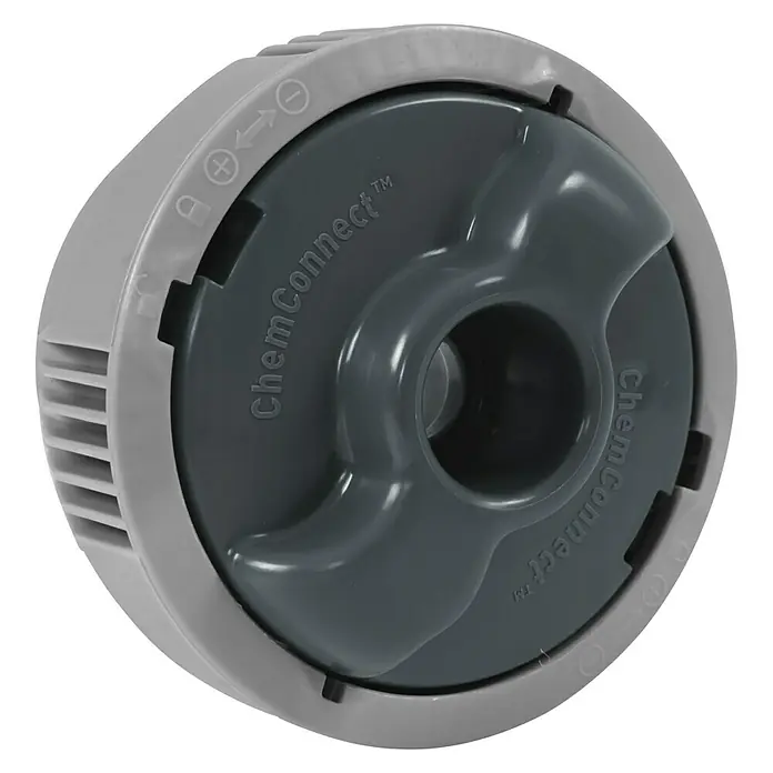 Bestway Lay-Z-Spa Mobil-Whirlpool Mauritius Airjet - Braun, 1.370 l - Nahaufnahme eines ChemConnect-Chemikaliendosierers für Pools.