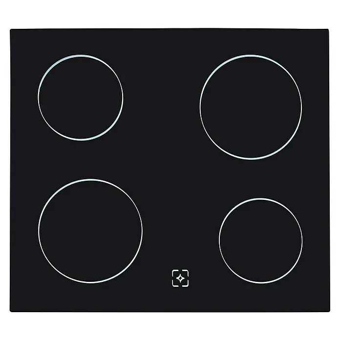Respekta Singleküche Merle Typ 1 - Breite: 270 cm, Grau, Mit Elektrogeräten, Volumen Backofen: 72 l - Schwarzes Kochfeld mit vier Kochzonen, die durch helle Kreise hervorgehoben werden.