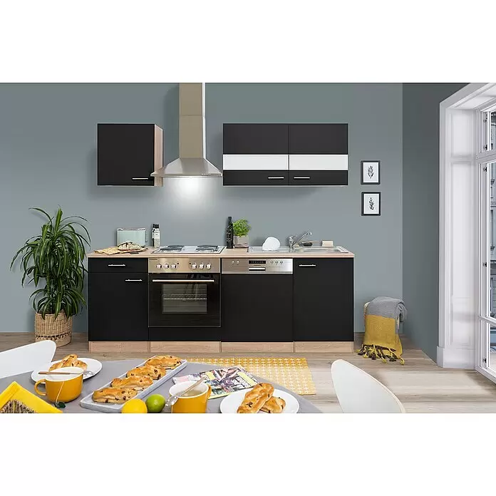 Respekta Singleküche Merle Typ 1 - Breite: 220 cm, Schwarz, Mit Elektrogeräten, Volumen Backofen: 60 l - Stimmungsaufnahme