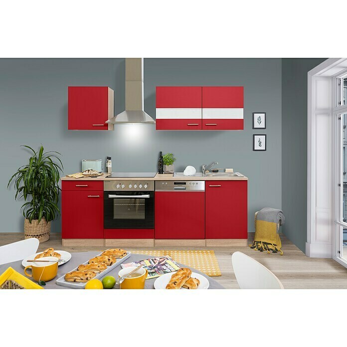 Respekta Küchenzeile KB220ESRC (Breite: 220 cm, Mit Elektrogeräten, Rot)