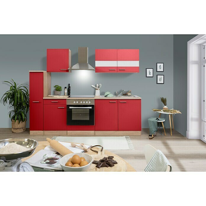 Respekta Küchenzeile KB240ESRC (Breite: 240 cm, Mit Elektrogeräten, Rot)