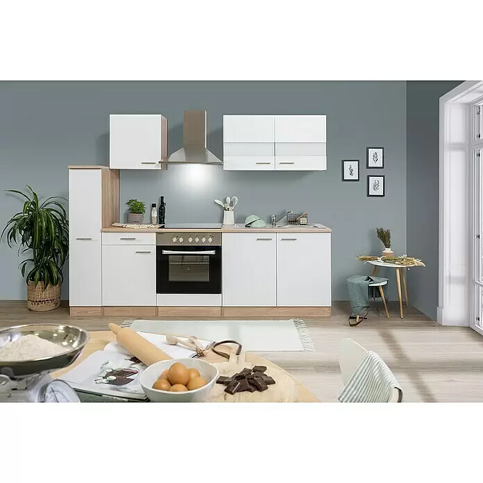 Respekta Singleküche Merle Typ 1 - Breite: 240 cm, Weiß, Mit Elektrogeräten, Volumen Backofen: 72 l - Stimmungsaufnahme