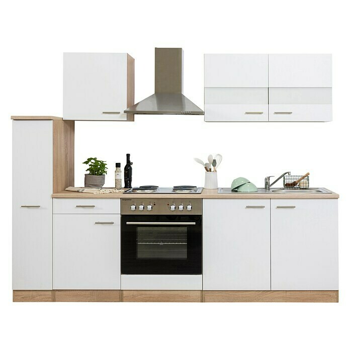 Respekta Küchenzeile KB240ESW (Breite: 240 cm, Mit Elektrogeräten, Weiß)