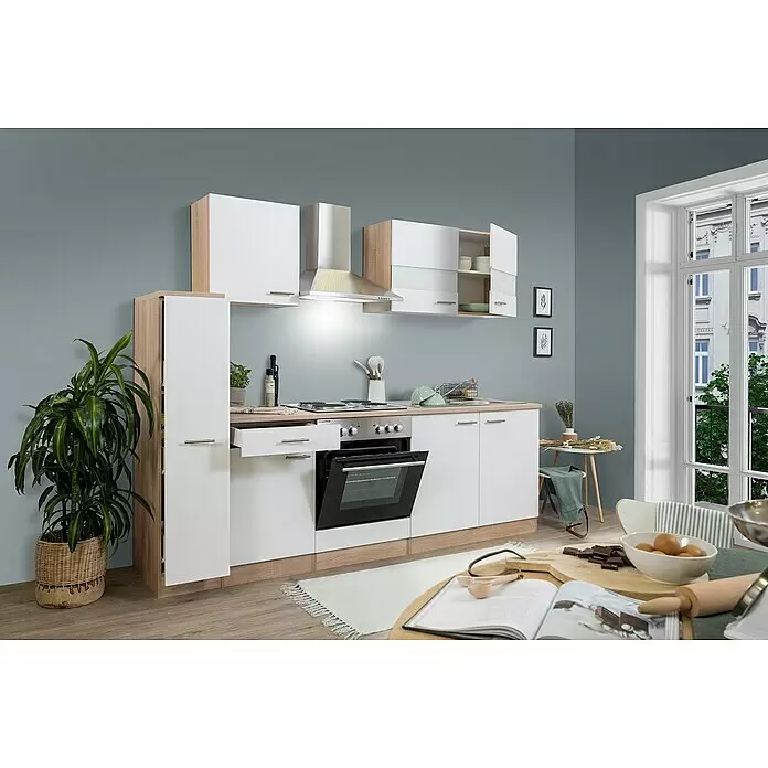 Respekta Singleküche Merle Typ 1 - Breite: 240 cm, Weiß, Mit Elektrogeräten, Volumen Backofen: 60 l - Stimmungsaufnahme