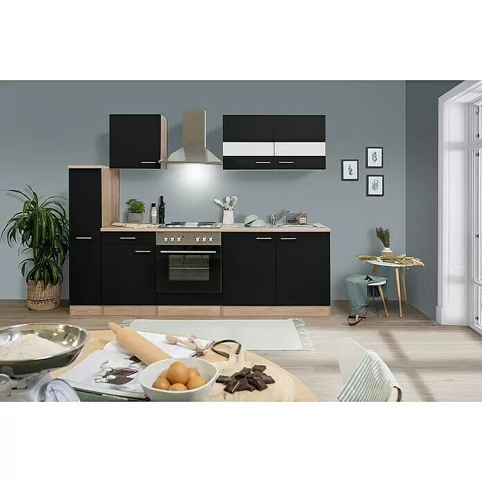 Respekta Singleküche Merle Typ 1 - Breite: 240 cm, Schwarz, Mit Elektrogeräten, Volumen Backofen: 60 l - Stimmungsaufnahme
