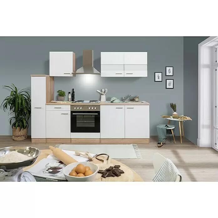 Respekta Singleküche Merle Typ 1 - Breite: 240 cm, Weiß, Mit Elektrogeräten, Volumen Backofen: 60 l - Stimmungsaufnahme
