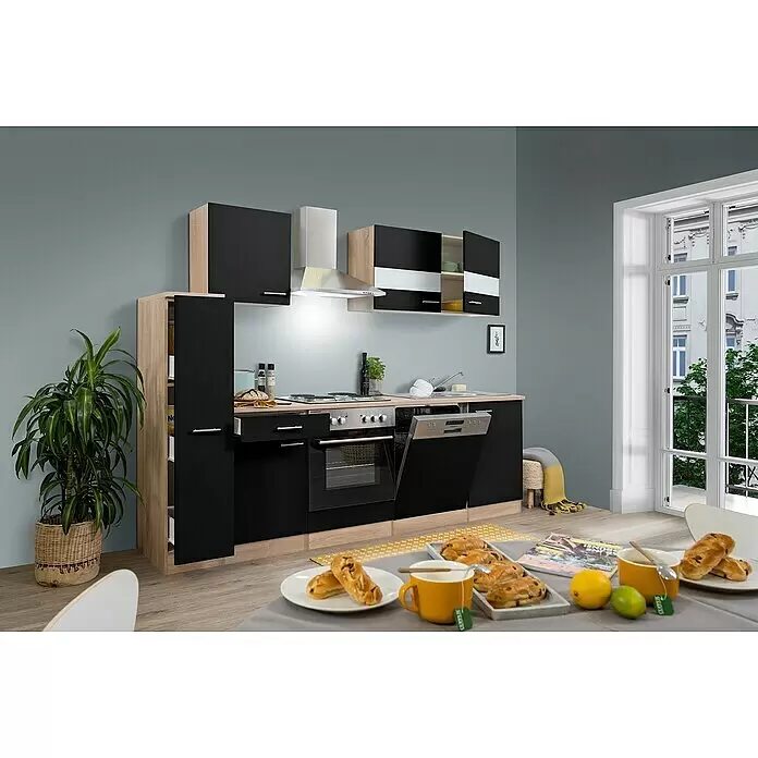 Respekta Singleküche Merle Typ 1 - Breite: 250 cm, Schwarz, Mit Elektrogeräten, Volumen Backofen: 60 l - Stimmungsaufnahme