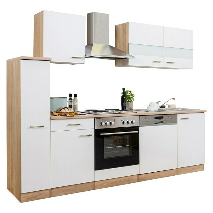 Respekta Composición de cocina (Ancho: 250 cm, Con dispositivos eléctricos, Blanco)
