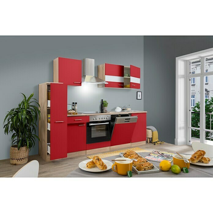 Respekta Küchenzeile KB250ESRC (Breite: 250 cm, Mit Elektrogeräten, Rot)