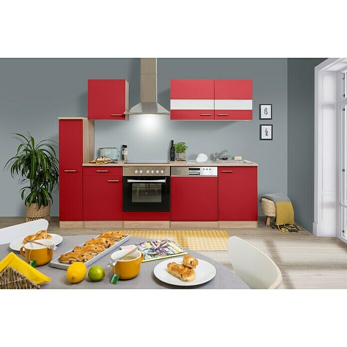 Respekta Küchenzeile KB250ESRC (Breite: 250 cm, Mit Elektrogeräten, Rot)