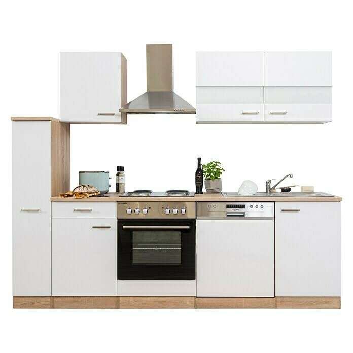 Respekta Composición de cocina (Ancho: 250 cm, Con dispositivos eléctricos, Blanco)