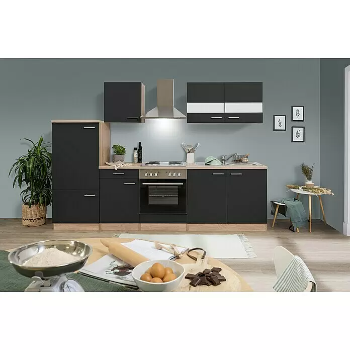 Respekta Singleküche Merle Typ 1 - Breite: 270 cm, Schwarz, Mit Elektrogeräten, 58 l - Stimmungsaufnahme
