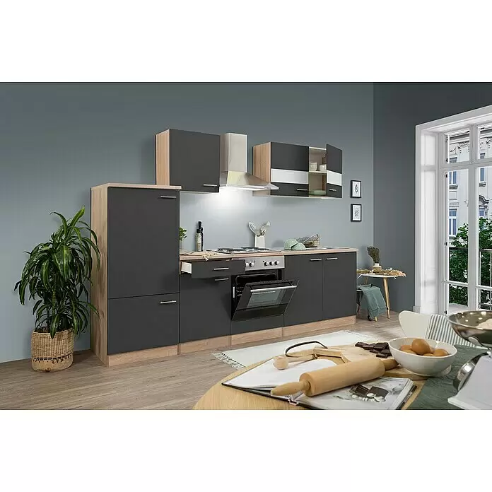 Respekta Singleküche Merle Typ 1 - Breite: 270 cm, Grau, Mit Elektrogeräten, Volumen Backofen: 60 l - Stimmungsaufnahme