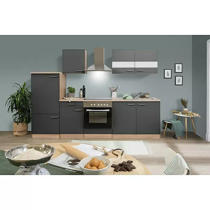 Respekta Singleküche Merle Typ 1 - Breite: 270 cm, Grau, Mit Elektrogeräten, Volumen Backofen: 72 l - Stimmungsaufnahme