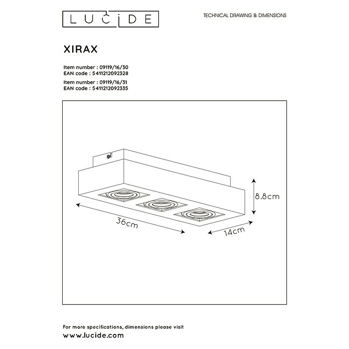 Lucide Deckenleuchte Xirax (15 W, L x B x H: 36 x 14 x 8,8 cm, Weiß, GU10) | BAUHAUS