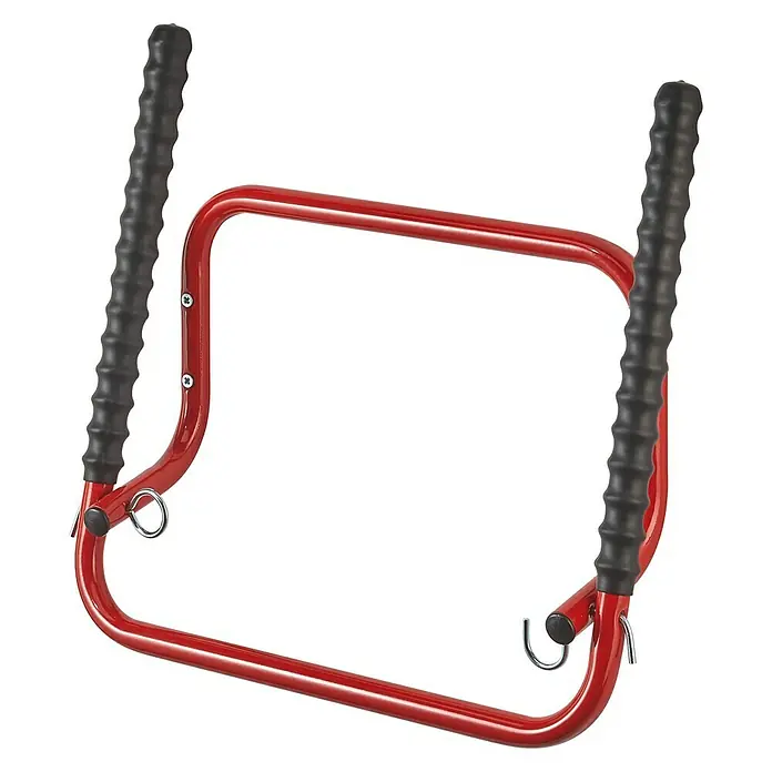 Fahrradhalterung B053QRA - Geeignet für: 2 Fahrräder, Belastbarkeit: 30 kg - Rote Hantelablage mit schwarzen Griffen. Die Hantelablage ist aus robustem Metall gefertigt und bietet eine sichere Aufbewahrung für Hanteln.