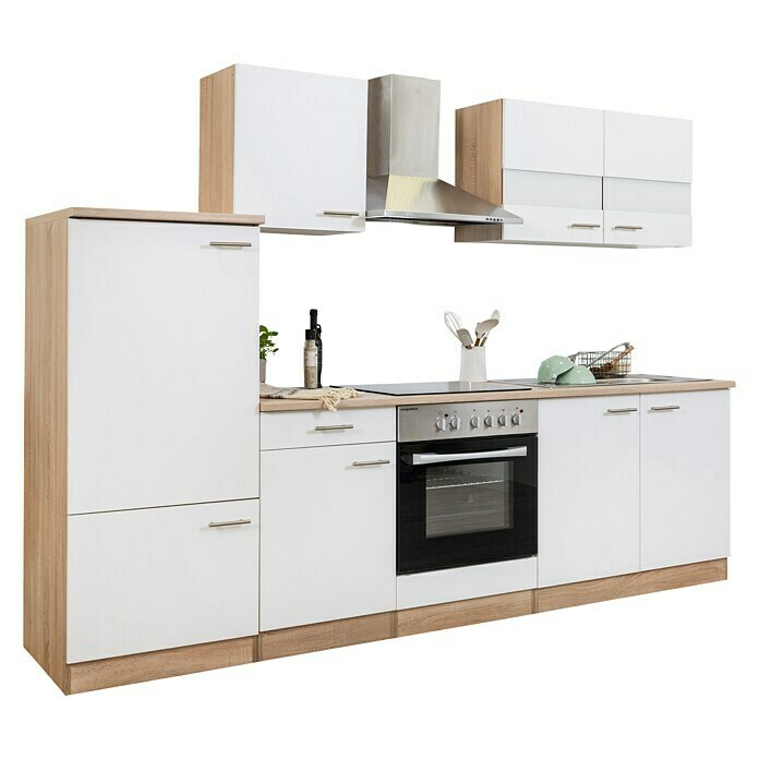 Respekta Composición de cocina (Ancho: 270 cm, Con dispositivos eléctricos, Blanco)