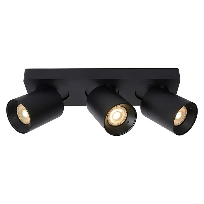 Lucide Deckenstrahler Nigel - 15 W, L x B x H: 30 x 10 x 11,5 cm, Schwarz, GU10 - Eine schwarze Deckenleuchte mit drei verstellbaren Strahlern. Die moderne Lampe sorgt für eine gezielte Beleuchtung im Raum.