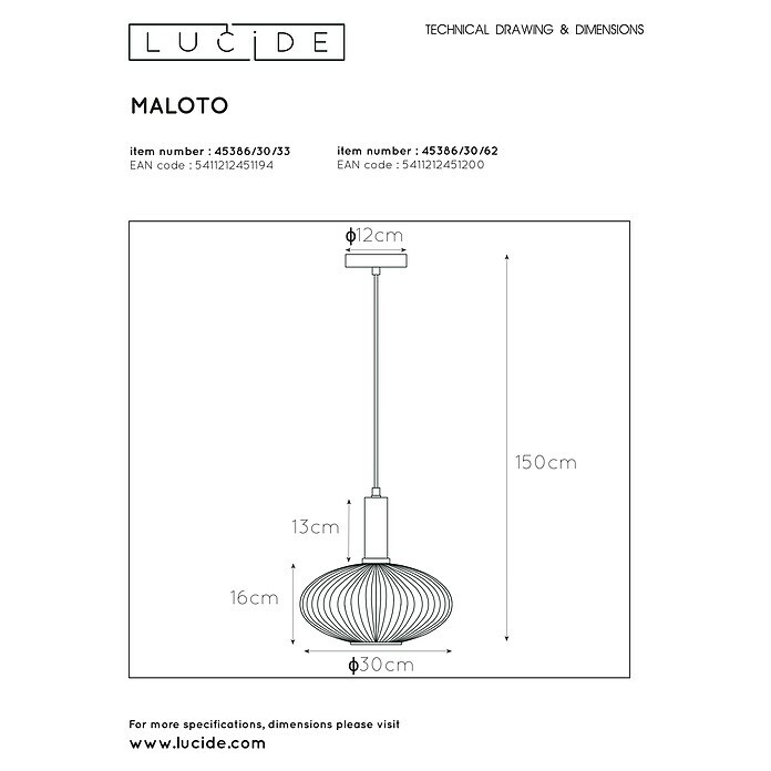 Lucide Pendelleuchte Maloto (40 W, Amber, E27) | BAUHAUS