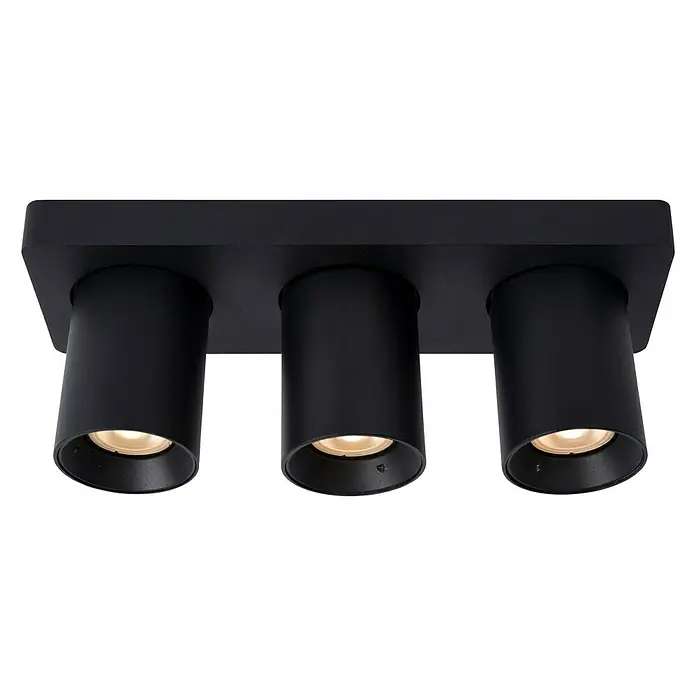 Lucide Deckenstrahler Nigel - 15 W, L x B x H: 30 x 10 x 11,5 cm, Schwarz, GU10 - Deckenleuchte mit drei zylindrischen, schwarzen Strahlern. Das Licht ist warmweiß und sorgt für eine angenehme Atmosphäre.