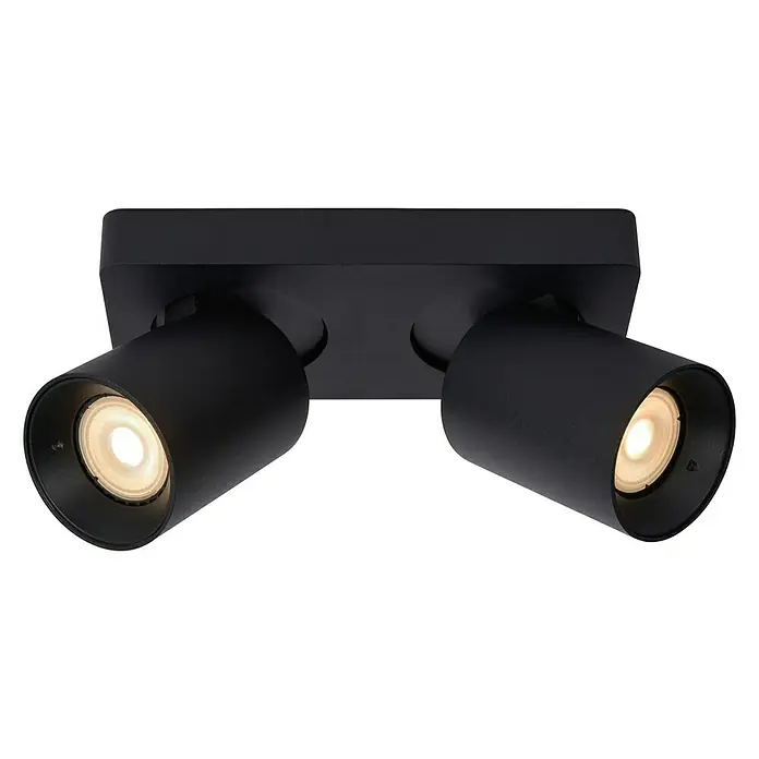 Lucide Deckenstrahler Nigel - 10 W, L x B x H: 20 x 10 x 11,5 cm, Schwarz, GU10 - Schwarze Deckenleuchte mit zwei verstellbaren Strahlern. Moderne Beleuchtungslösung für Innenräume mit fokussiertem Licht.
