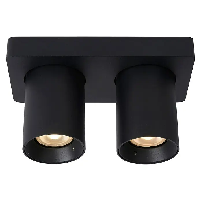 Lucide Deckenstrahler Nigel - 10 W, L x B x H: 20 x 10 x 11,5 cm, Schwarz, GU10 - Schwarze Deckenleuchte mit zwei LED-Spots, die ein warmes, gerichtetes Licht spenden. Modernes Design für stilvolle Innenräume.