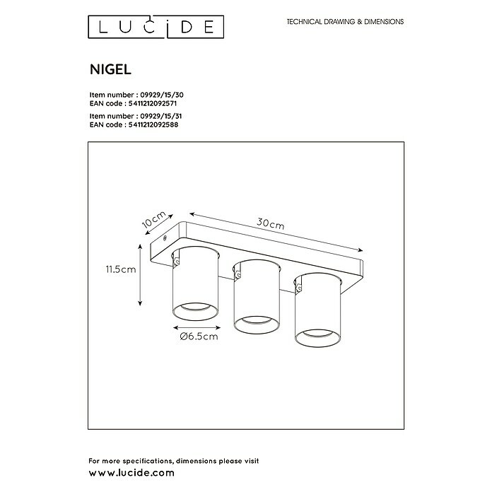 Lucide Deckenstrahler Nigel (15 W, L x B x H: 3 x 10 x 11,5 cm, Weiß, GU10) | BAUHAUS