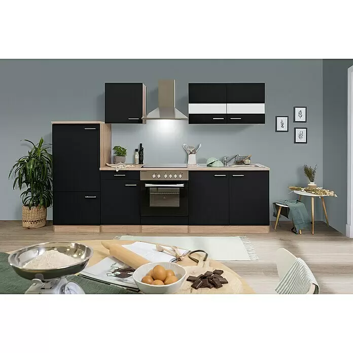 Respekta Singleküche Merle Typ 1 - Breite: 270 cm, Schwarz, Mit Elektrogeräten, Volumen Backofen: 72 l - Stimmungsaufnahme