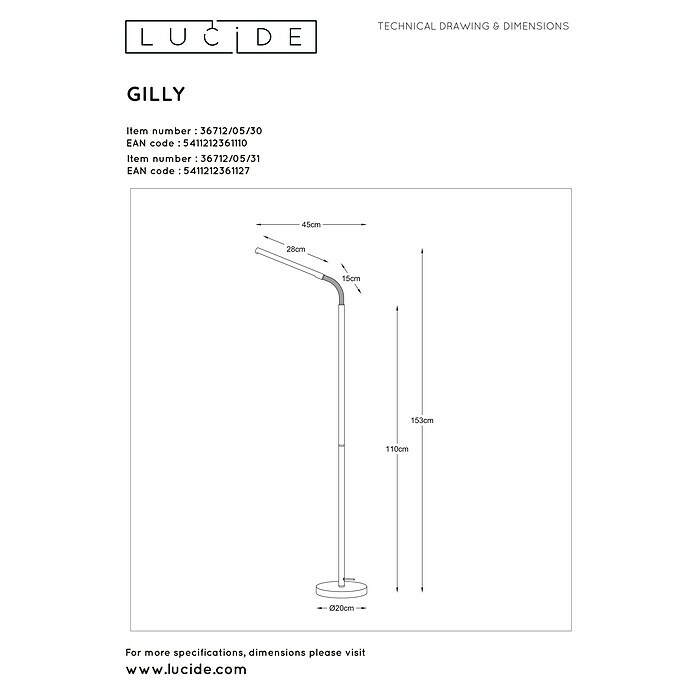 Lucide Stehleuchte Gilly5 W, Höhe: 153 cm, Schwarz Sketch