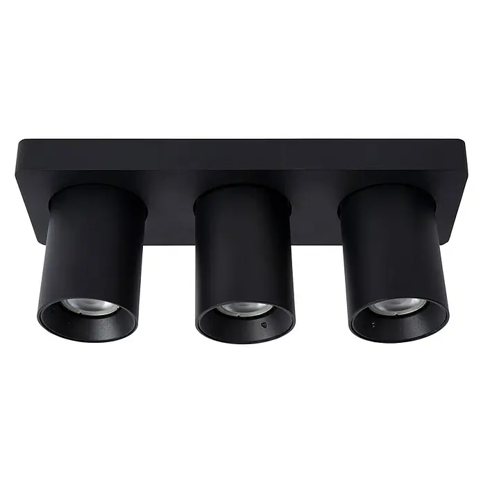 Lucide Deckenstrahler Nigel - 15 W, L x B x H: 30 x 10 x 11,5 cm, Schwarz, GU10 - Deckenleuchte mit drei zylinderförmigen, schwarzen Spots. Das schlichte Design sorgt für moderne Beleuchtung im Raum.