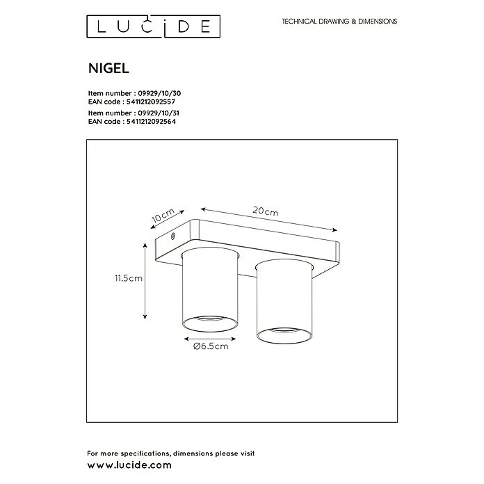 Lucide Deckenstrahler Nigel (10 W, L x B x H: 20 x 10 x 11,5 cm, Schwarz, GU10) | BAUHAUS