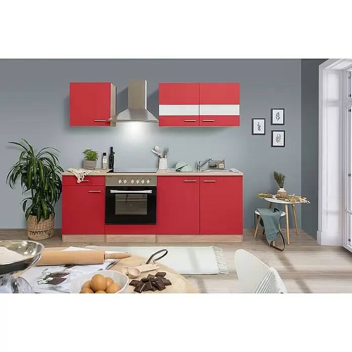 Respekta Singleküche Merle Typ 1 - Breite: 210 cm, Rot, Mit Elektrogeräten, Volumen Backofen: 72 l - Stimmungsaufnahme